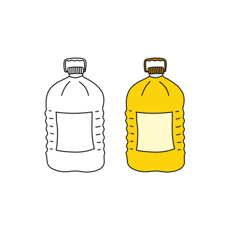 Doodle outline and colored cooking oil in plastic bottle isolated on white background.のイラスト素材