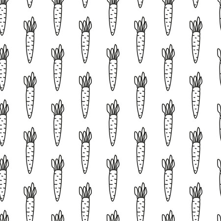 Black and white seamless pattern with doodle outline carrots.のイラスト素材