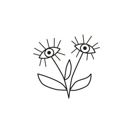 Doodle outline third eye flowers isolated on white background.のイラスト素材