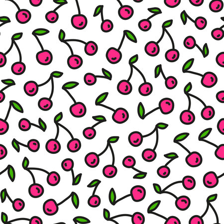 Simple seamless pattern with doodle colored cherry.のイラスト素材