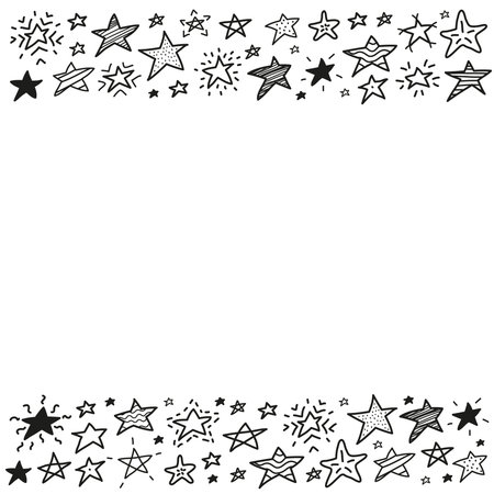 Poster with outline doodle stars and space for text.のイラスト素材