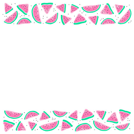 Poster with colorful doodle watermelons and space for text.のイラスト素材
