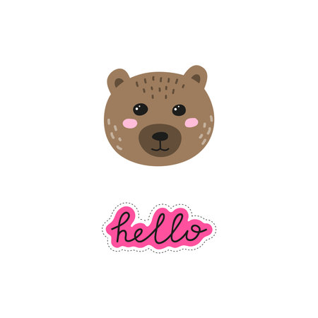 Cute hand drawn illustration with bear face and lettering isolated on white background.のイラスト素材