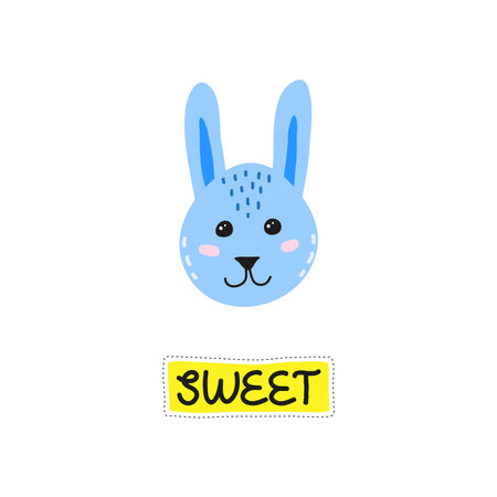 Cute hand drawn illustration with bunny face and lettering isolated on white background.のイラスト素材