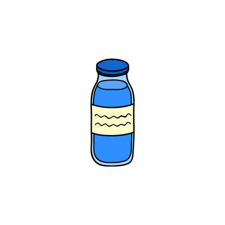Doodle colored blue water plastic bottle isolated on white background.のイラスト素材