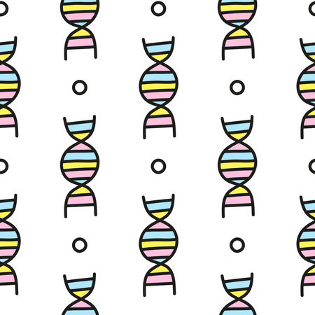 Simple seamless pattern with doodle colored dna molecules or Spiral Deoxyribonucleic acids.のイラスト素材