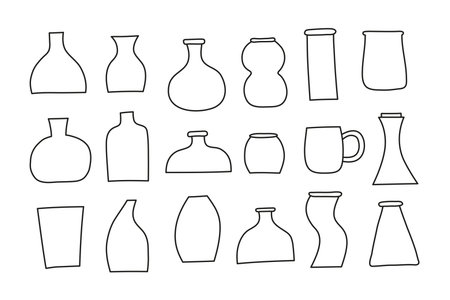 Set of simple doodle outline vases isolated on white background.のイラスト素材