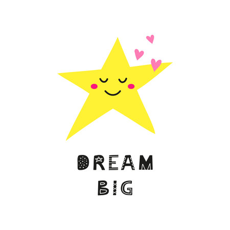 Poster with doodle happy star character and lettering in Scandinavian style.のイラスト素材