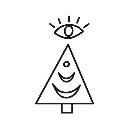 Esoteric Christmas tree with third eye and moon phases isolated on white background. Boho New year symbol.のイラスト素材