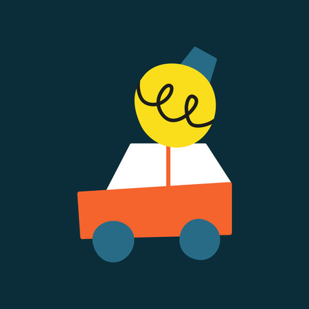Doodle colorful car toy with Christmas ball isolated on dark background. Cute New year symbol.のイラスト素材