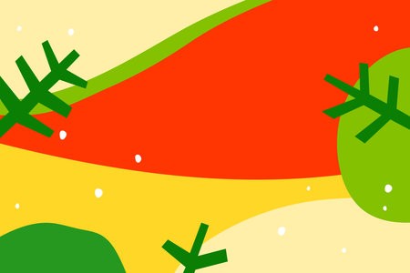 Horizontal contemporary Christmas background in red, green, yellow colors. Minimal banner for New year newsletter, promotions, websites, etc.のイラスト素材