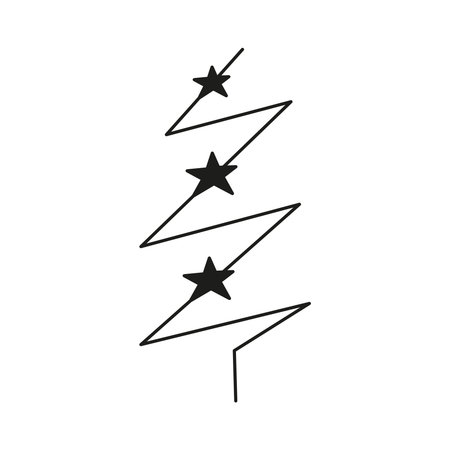 Doodle outline celestial fir tree with stars isolated on white background.のイラスト素材