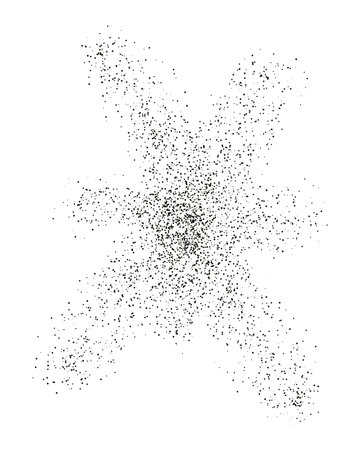 Flying baking flour isolated on white background. Scatters of sugar powder on white. Abstract explosion of particles. Falling black dust. Salt crystals top view.のイラスト素材