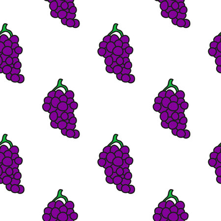 White seamless pattern with doodle purple grape clusters.のイラスト素材