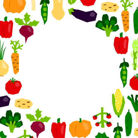 Poster with cutout vegetables and empty space for text. Trendy cut out veggies. Banner with organic farm products.のイラスト素材