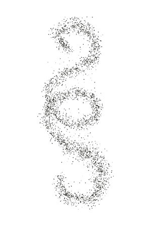 Black dust spiral effect. Crushed sand pieces. Flying salt crystals isolated on white background. Falling sugar powder on white.のイラスト素材