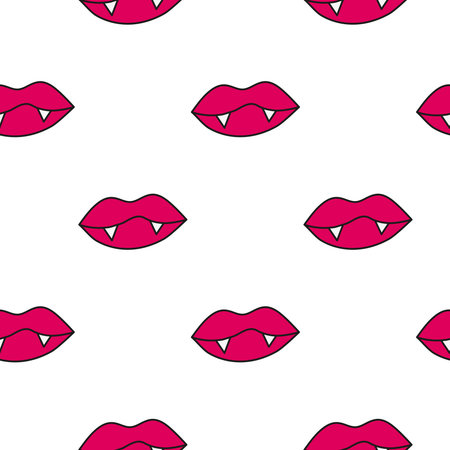 Seamless pattern with pink doodle lips and fangs.のイラスト素材