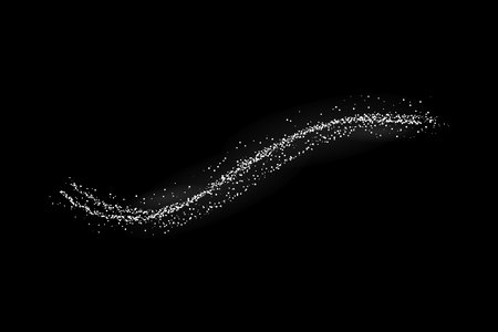 Scattered white detailed particles isolated on dark background. Flying salt crystals. Falling dust in motion. Vector illustration.のイラスト素材