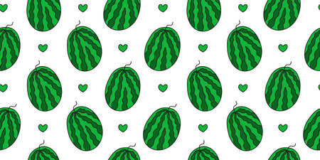Seamless pattern with cute doodle colorful watermelons and hearts.