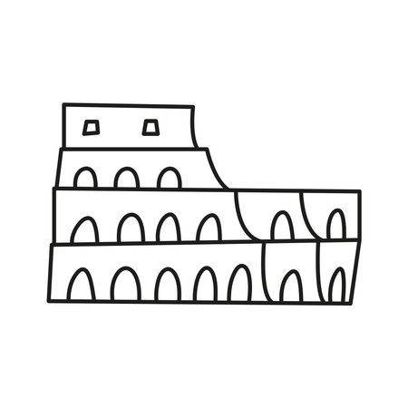 Cute doodle outline Italian Colosseum amphitheater isolated on white background.のイラスト素材