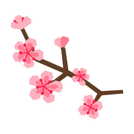 Paper cut stylized blooming sakura branch with flowers isolated on white background. Seasonal Japanese natural element.のイラスト素材
