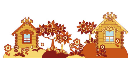 Figure comfortable suburban houses full of flowers and treesのイラスト素材