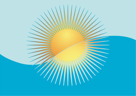 Illustration. Stylized sun sets into the seaのイラスト素材