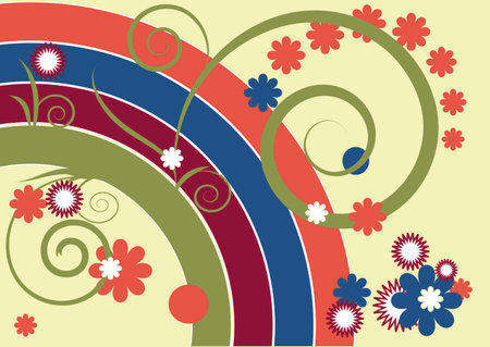 Bright background with multicolored strips of leaves and flowersのイラスト素材