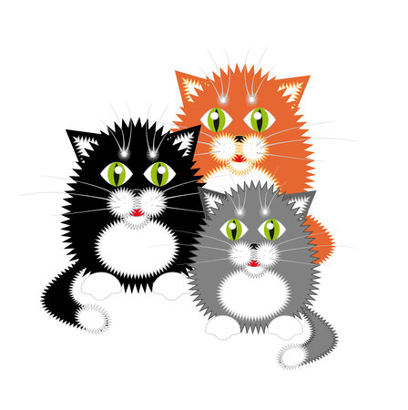 Small funny kittens. Red, black and grayのイラスト素材