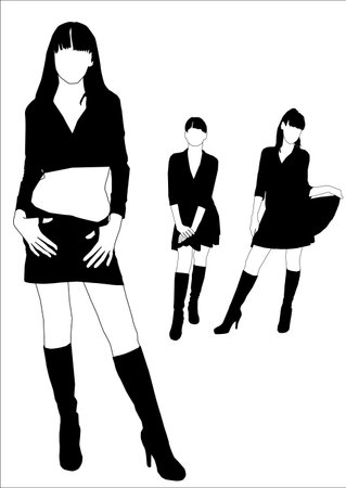 Silhouettes of young girls in high bootsのイラスト素材