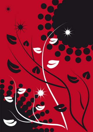 Abstract background black-red scheme with floral motifsのイラスト素材