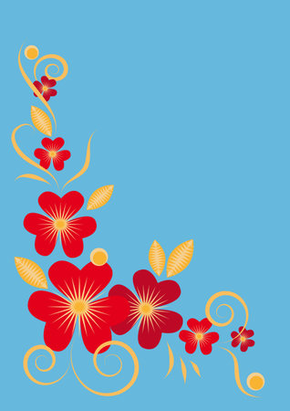 red flowers on a blue backgroundのイラスト素材