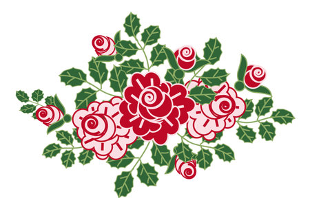 Arrangement of pink and burgundy roses and budsのイラスト素材