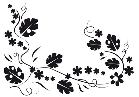 Fernie-white vignette with decorative leaves and flowersのイラスト素材