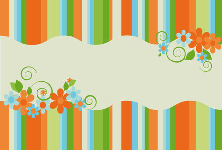 striped background bright summer colors with flowers and space for textのイラスト素材