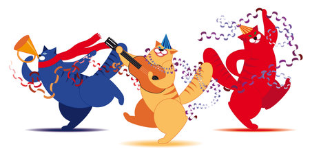 Three fat cat dancing and having funのイラスト素材