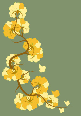 Yellow flowers in the Art Nouveau style on a green backgroundのイラスト素材