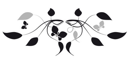 Decorative vignette with silhouettes of leaves and butterfliesのイラスト素材