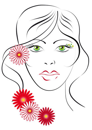 Portrait of  green-eyed girl. Sketchのイラスト素材