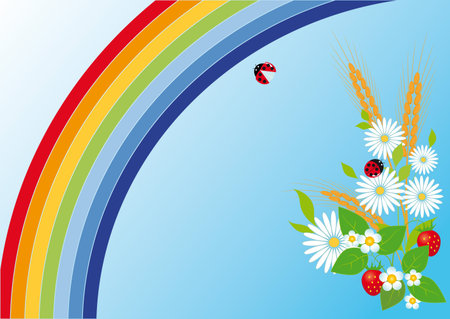 Rainbow, flowers, strawberries and earsのイラスト素材