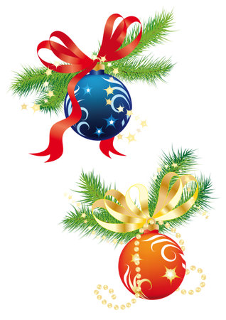 Christmas composition with balls and fir branches on a white backgroundのイラスト素材