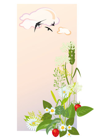 prairie grasses and flowers against the morning skyのイラスト素材