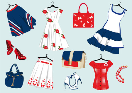 background with summer women's clothing and accessoriesのイラスト素材