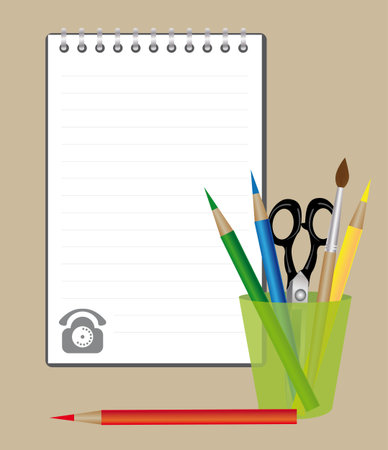 notebook and painting supplies in the standのイラスト素材