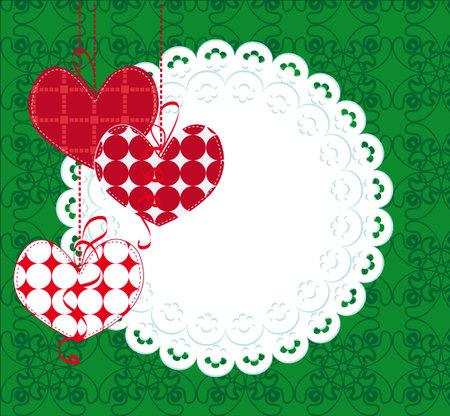 Green decorative background with hearts and laceのイラスト素材
