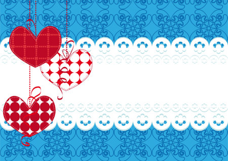 Blue decorative background with hearts and laceのイラスト素材