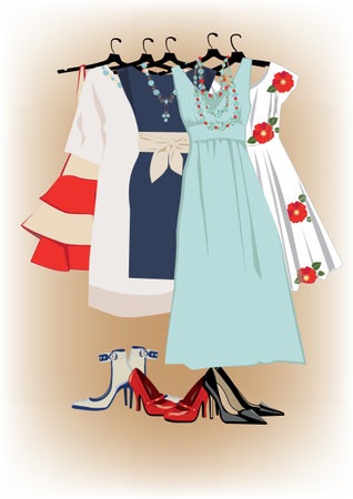Women s dresses and shoesのイラスト素材