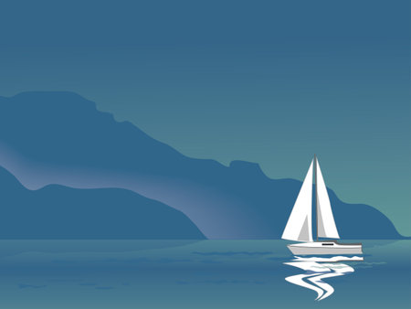seascape with sailboatのイラスト素材
