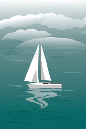 seascape with sailboatのイラスト素材