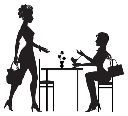 two women met in a cafeのイラスト素材